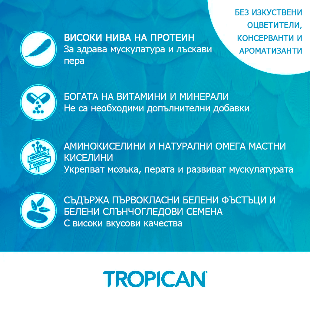 tropican Ежедневна гранула за средни и големи папагали 0.820 кг./4 мм